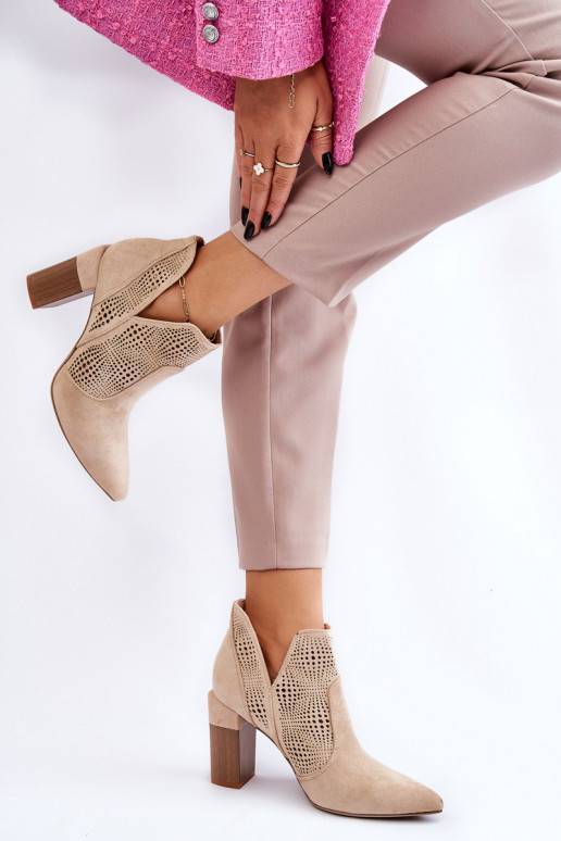 Openwork Suede High Heel Boots Light beige Leanna Openwork Suede High Heel Boots Light beige Leanna