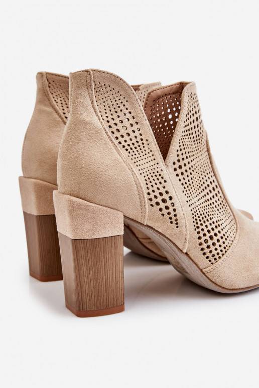 Openwork Suede High Heel Boots Light beige Leanna Openwork Suede High Heel Boots Light beige Leanna