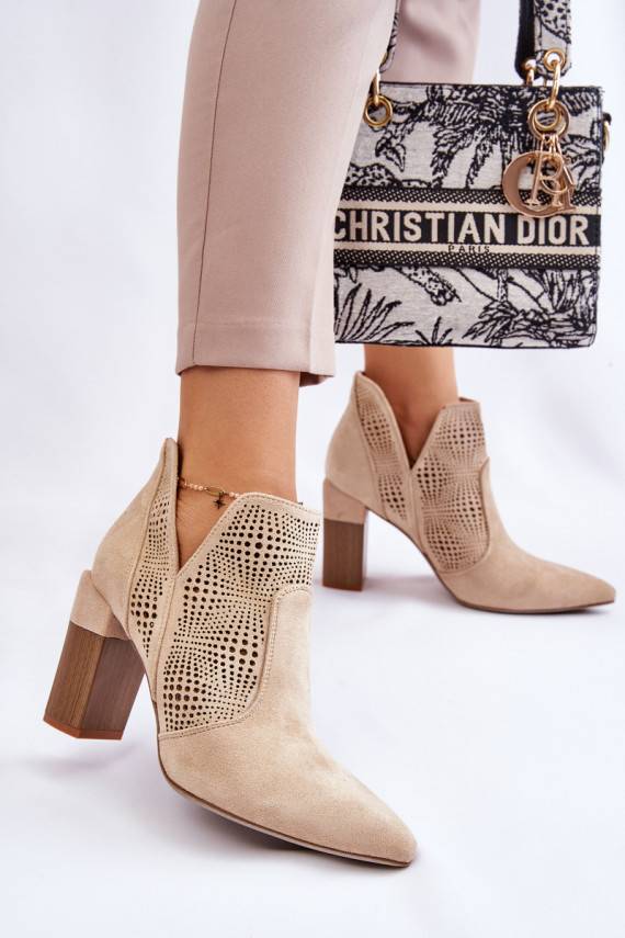 Openwork Suede High Heel Boots Light beige Leanna