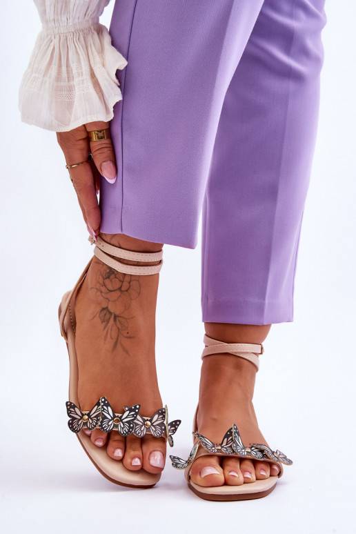 Women's Sandals With Decorative Butterflies Beige Jeane