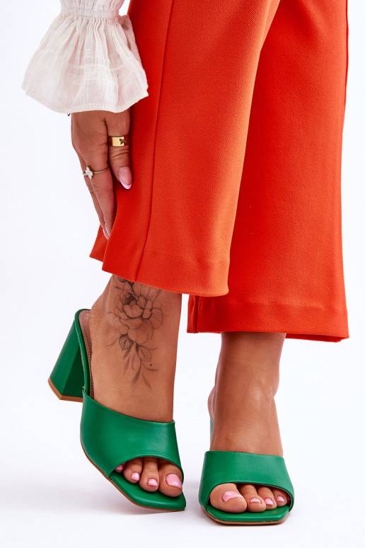 Women's Leather Classic Slippers Green Loara