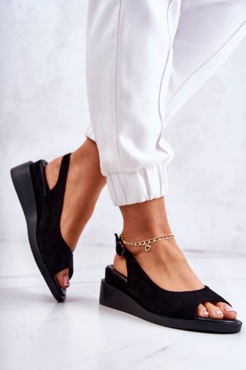 Women's Suede Buckle Sandals Black Camille 2