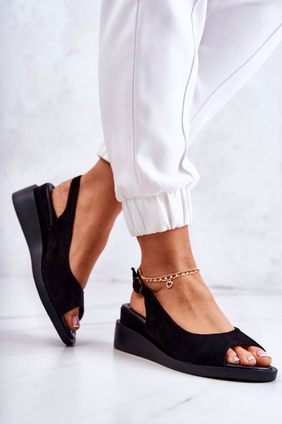 Women's Suede Buckle Sandals Black Camille