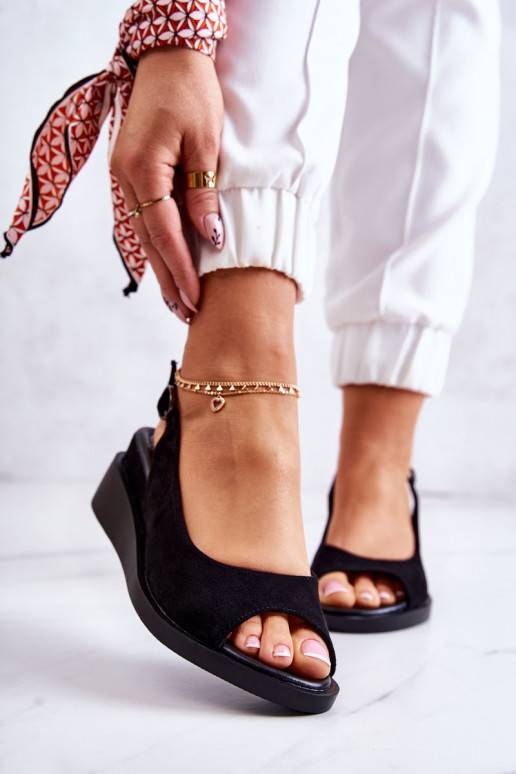 Women's Suede Buckle Sandals Black Camille Women's Suede Buckle Sandals Black Camille