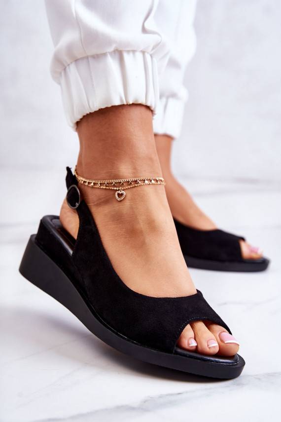 Women's Suede Buckle Sandals Black Camille