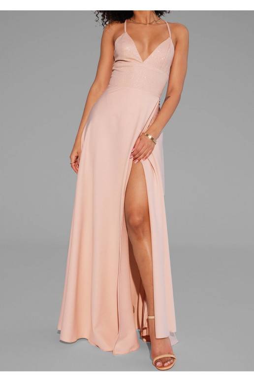 Selena - Shiny nude maxi dress