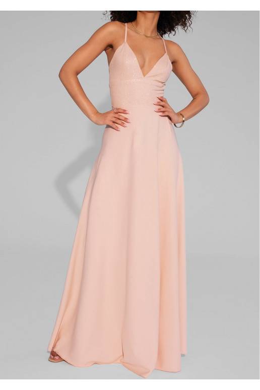 Selena - Shiny nude maxi dress