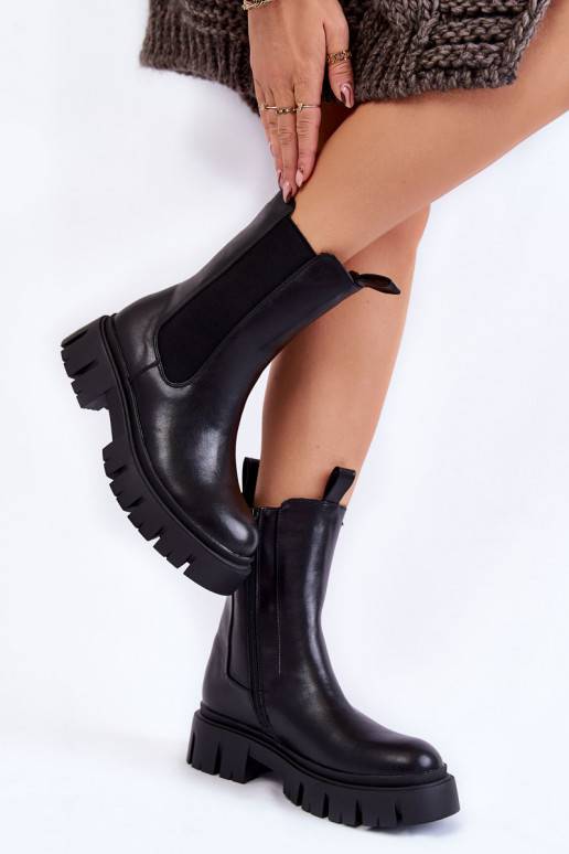 Women's Worker Boots On The Platform Black Aliana