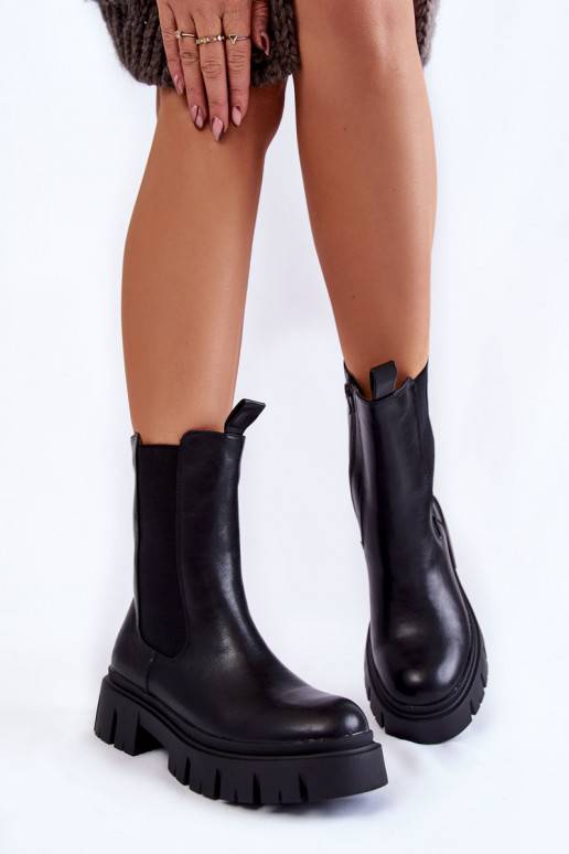 Women's Worker Boots On The Platform Black Aliana