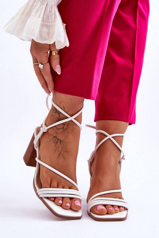 Women's Leather Sandals On Heel White Seyna