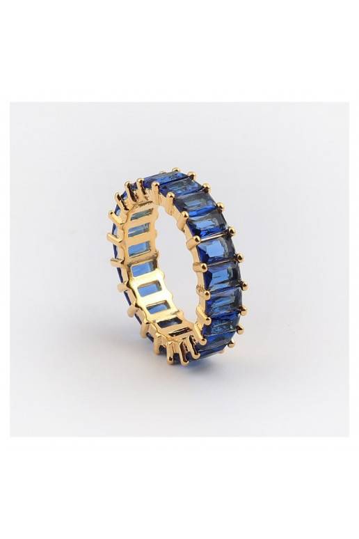 gold color plated stainless steel ring with colored crystals PST579N, Ring size: US7 - EU14