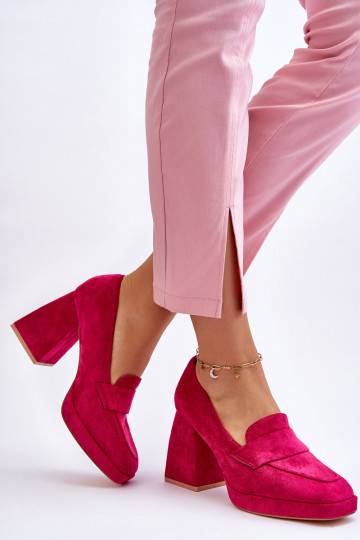 Suede Pumps On A Chunky Heel And Platform Fuchsia Adriel 2