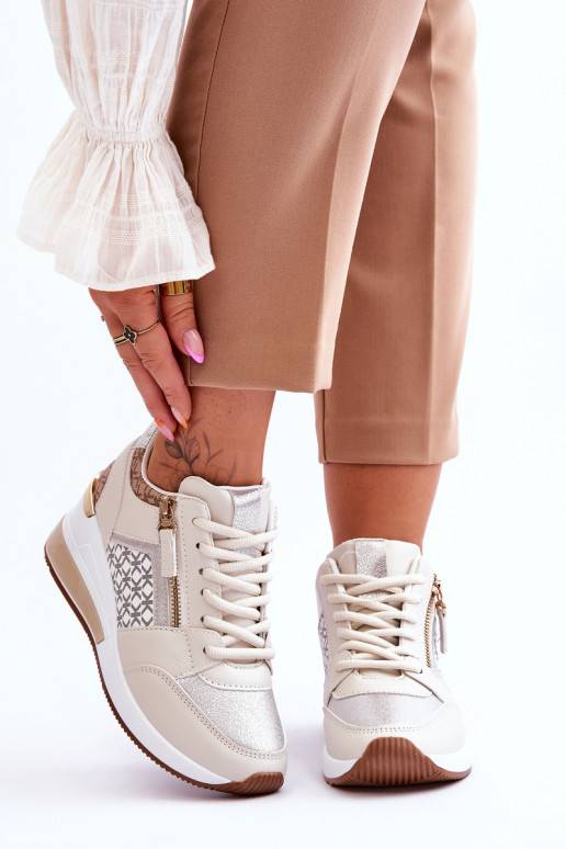 Fashionable Women's Wedge Sneakers Beige Jolly