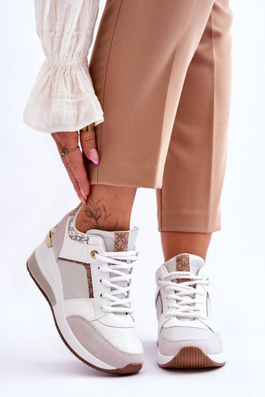 Women's Wedge Sneakers White Chevre