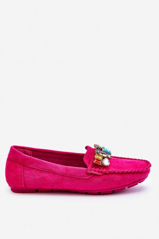 Women's Suede Loafers With Crystals Fuchsia Lucille