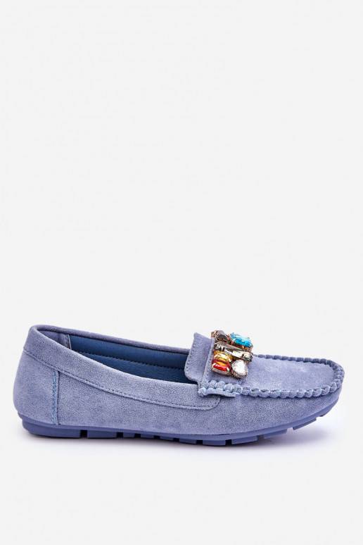 Women's Suede Loafers With Crystals Blue Lucille