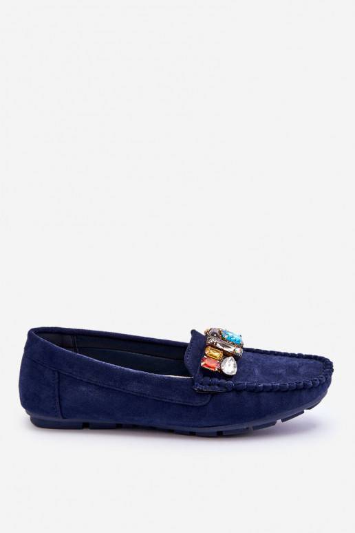 Women's Suede Loafers With Crystals navy blue Lucille