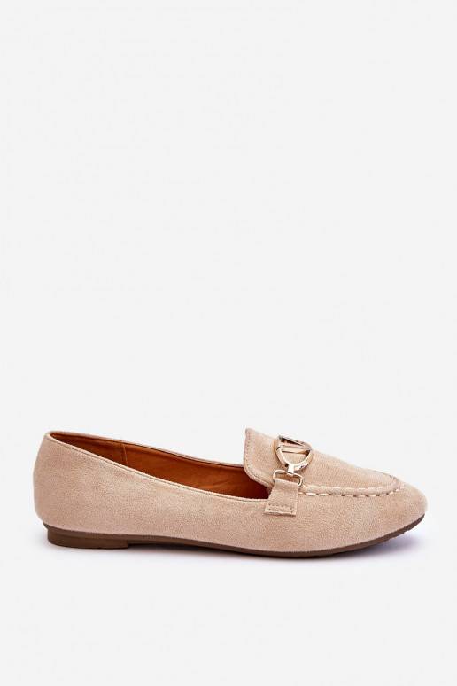 Suede Moccasins With Decorative Element Beige Reed 