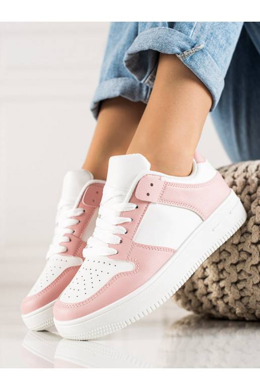 Women's casual shoes Shelovet white color z różowymi dodatkami