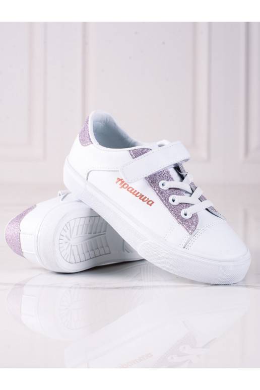 White color shoes dziecięce Shelovet z różowym brokatem