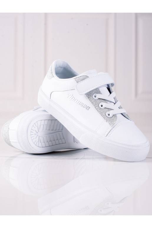 casual shoes dziecięce Shelovet white color ze srebrnym brokatem