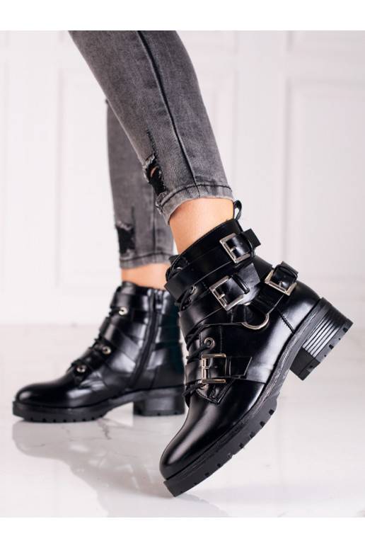 black women's boots Shelovet z ozdobnymi paskami