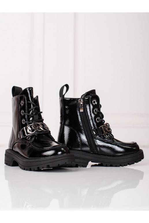 with laces boots dziewczęce black Shelovet