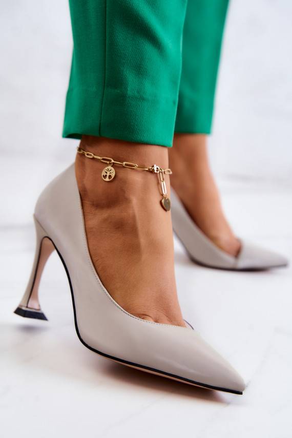 Fashionable Leather Stilettos Light grey Tamira