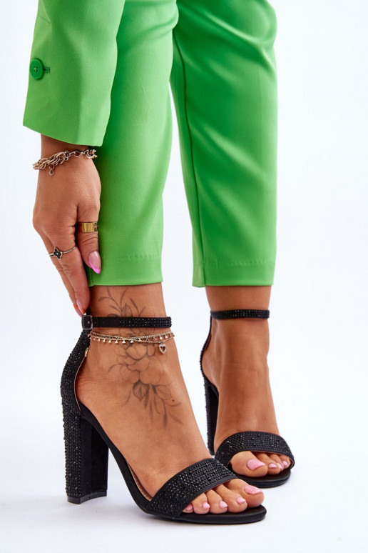 Women's High Heel Sandals With Zircons Black Idealistic