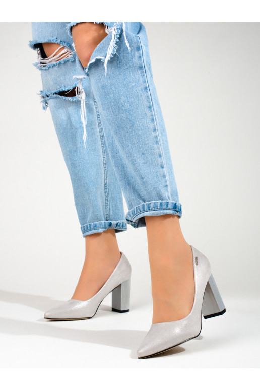 silver color High heels on the heel Shelovet