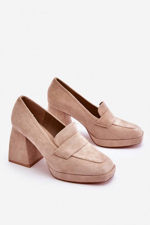Suede Pumps On A Chunky Heel And Platform Beige Adriel Suede Pumps On A Chunky Heel And Platform Beige Adriel