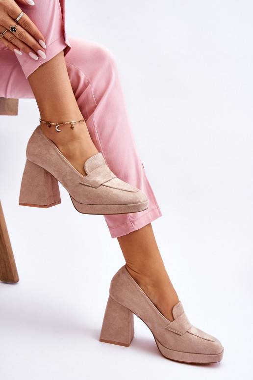 Suede Pumps On A Chunky Heel And Platform Beige Adriel Suede Pumps On A Chunky Heel And Platform Beige Adriel
