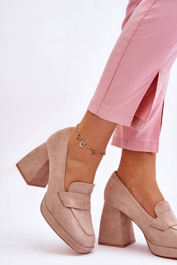 Suede Pumps On A Chunky Heel And Platform Beige Adriel