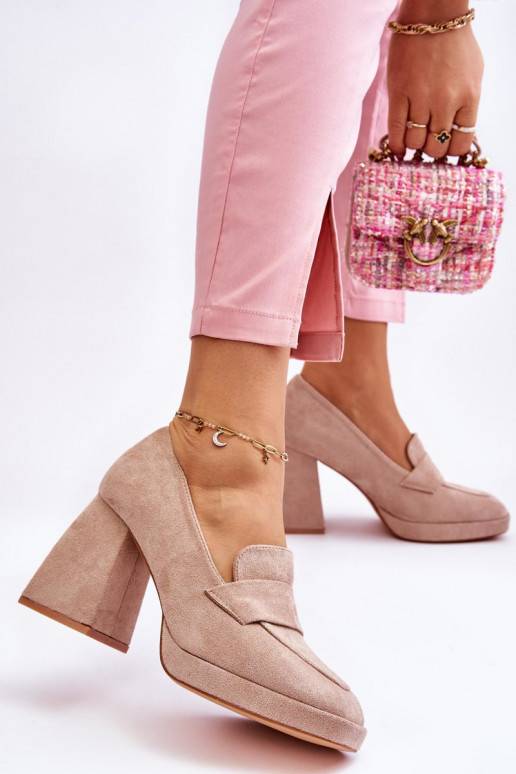 Suede Pumps On A Chunky Heel And Platform Beige Adriel Suede Pumps On A Chunky Heel And Platform Beige Adriel