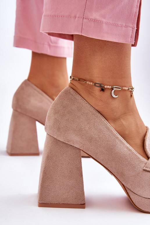 Suede Pumps On A Chunky Heel And Platform Beige Adriel Suede Pumps On A Chunky Heel And Platform Beige Adriel