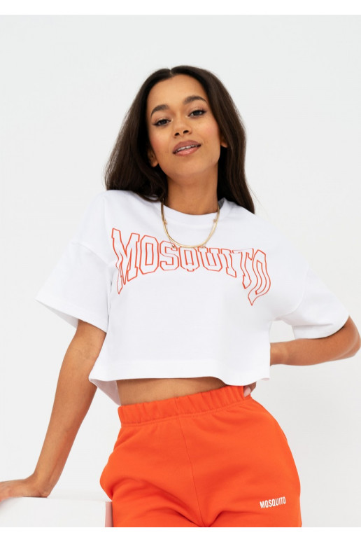 Way - White crop top &quot;Fiesta orange&quot; logo