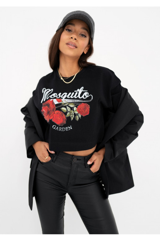 Way - Black crop top &quot;Roses logo&quot; print