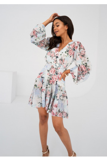 Tilli - Light blue floral printed mini dress 2