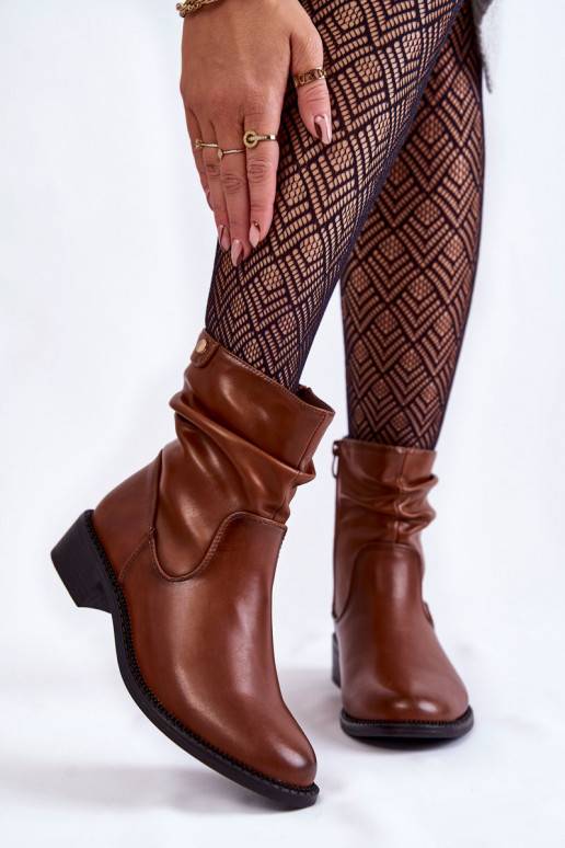 Women's Crinkled Flat Heel Boots Brown Sersa