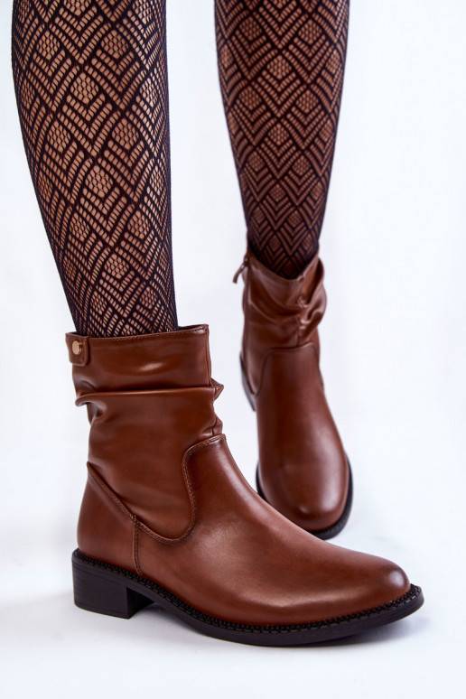 Women's Crinkled Flat Heel Boots Brown Sersa Women's Crinkled Flat Heel Boots Brown Sersa