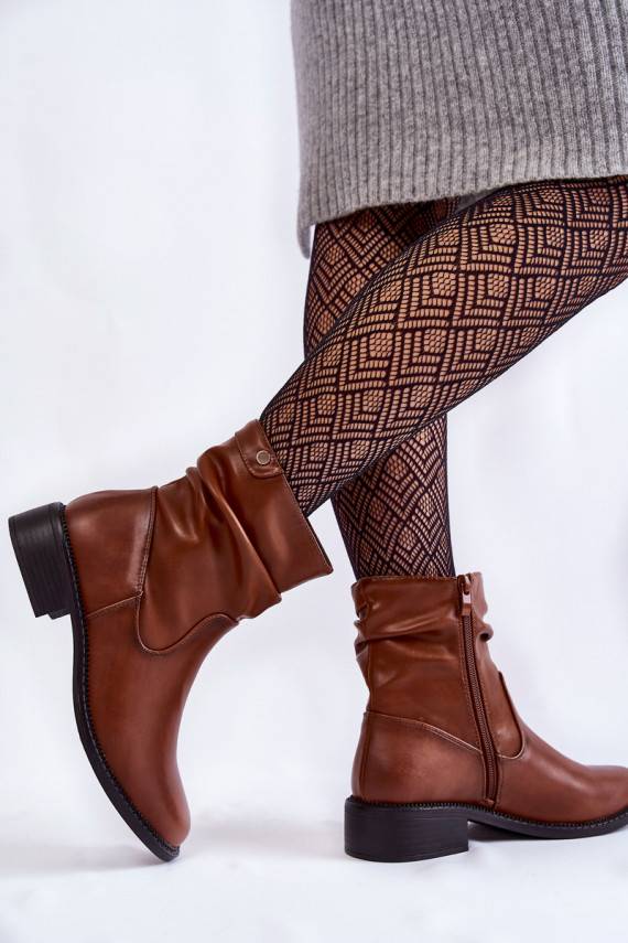 Women's Crinkled Flat Heel Boots Brown Sersa