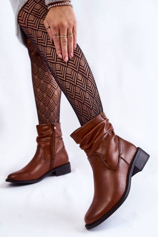 Women's Crinkled Flat Heel Boots Brown Sersa Women's Crinkled Flat Heel Boots Brown Sersa