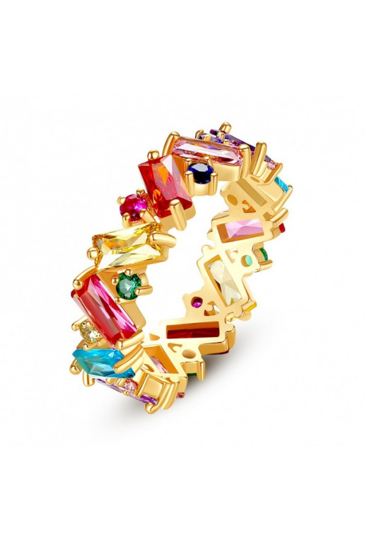 gold color plated stainless steel ring with colored crystals PST859KOL, Ring size: US9 EU20