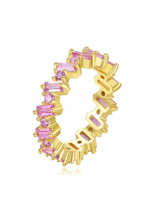 gold color plated stainless steel ring with colored crystals PST860, Ring size: US7 - EU14