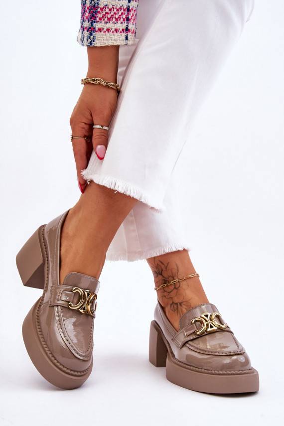 Fashionable Brogues Pumps On Massive Heels Beige Imani