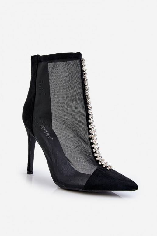 Fashionable Women's Stiletto Boots With Mesh Black Rummi