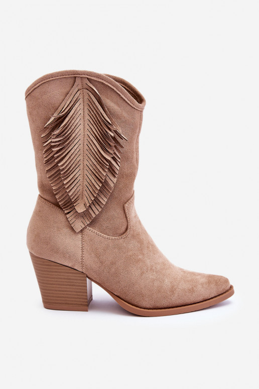 Women's Low Suede Cowboy Boots Beige Elyse