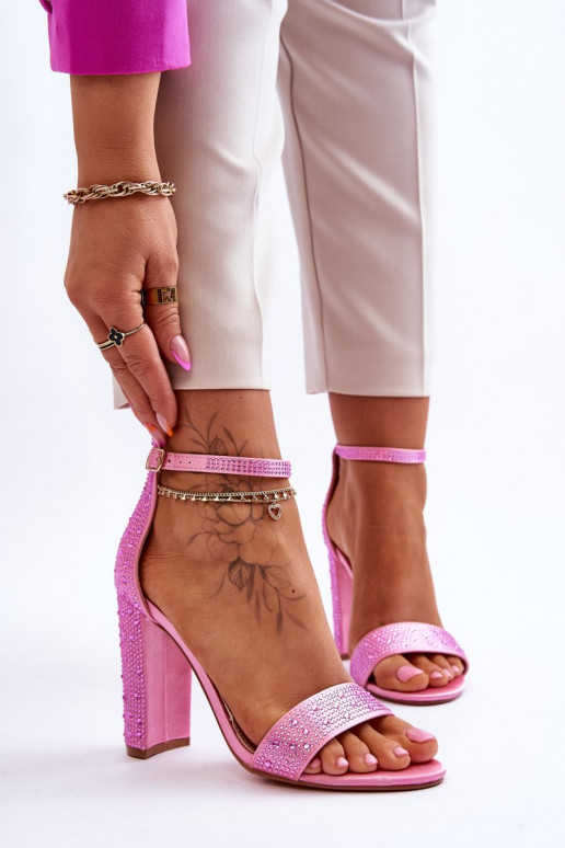 Women's High Heel Sandals With Zircons Pink Idealistic