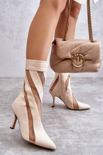 Fashionable Women's High Heel Boots Beige Deyna 2