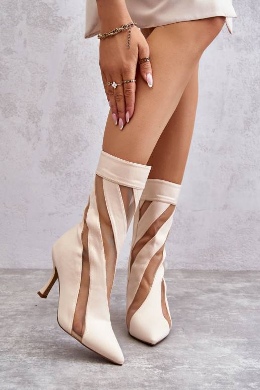 Fashionable Women's High Heel Boots Beige Deyna